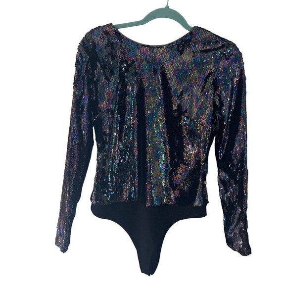Parker Bodysuit Size Medium Black Cher Combo Sequins Embellished Petrol New - Picture 9 of 10
